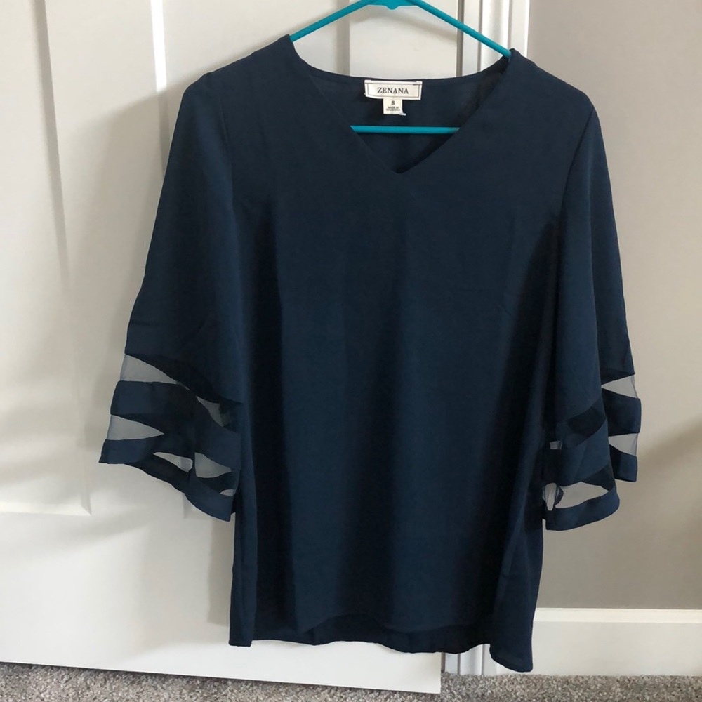 Navy bell sleeve blouse